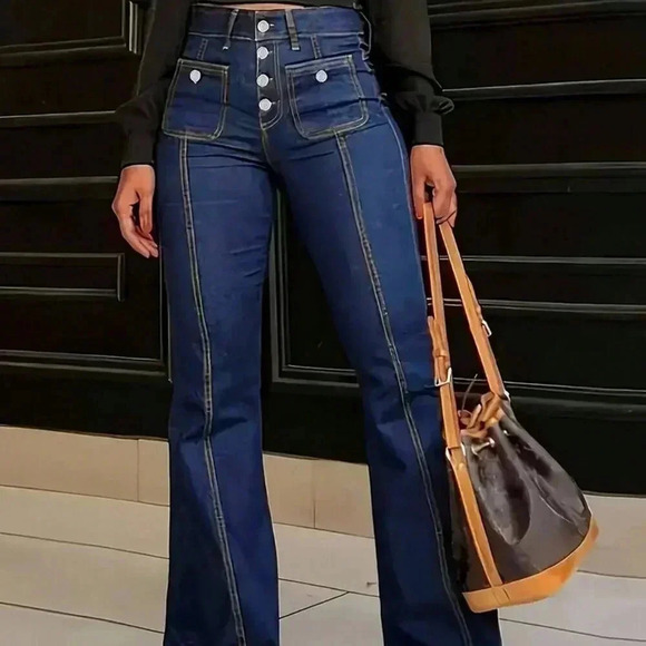 Dark Wash Casual Women's Mom Fit Jeans - Picture 2 of 4